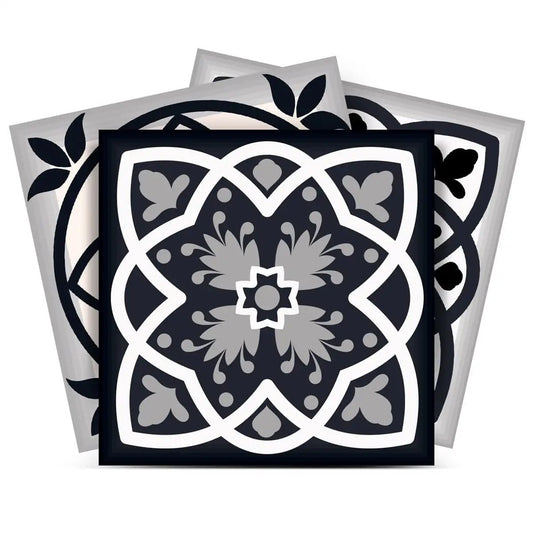 5" X 5" Black White And Tan Peel And Stick Removable Tiles - Homeroots