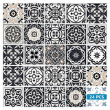 5" X 5" Black White And Tan Peel And Stick Removable Tiles - Homeroots