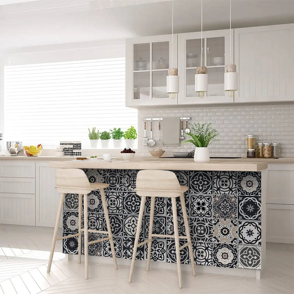 5" X 5" Black White And Tan Peel And Stick Removable Tiles - Homeroots