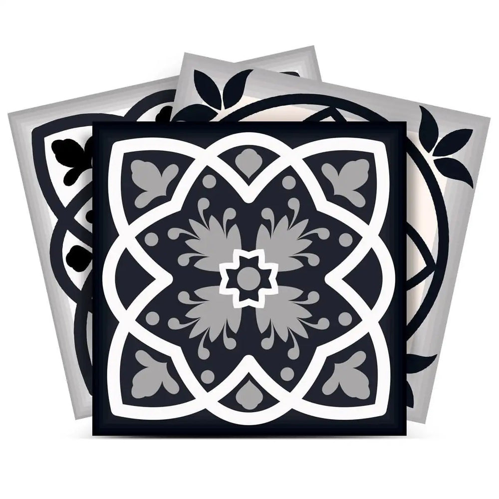 7" X 7" Black White And Tan Peel And Stick Removable Tiles - Homeroots
