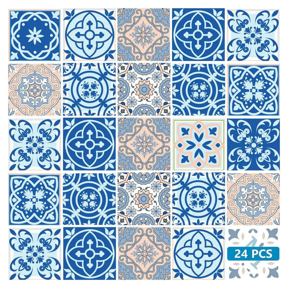 8" X 8" Dark And Light Blue Mosaic Peel And Stick Removable Tiles - Homeroots - Flyclothing LLC