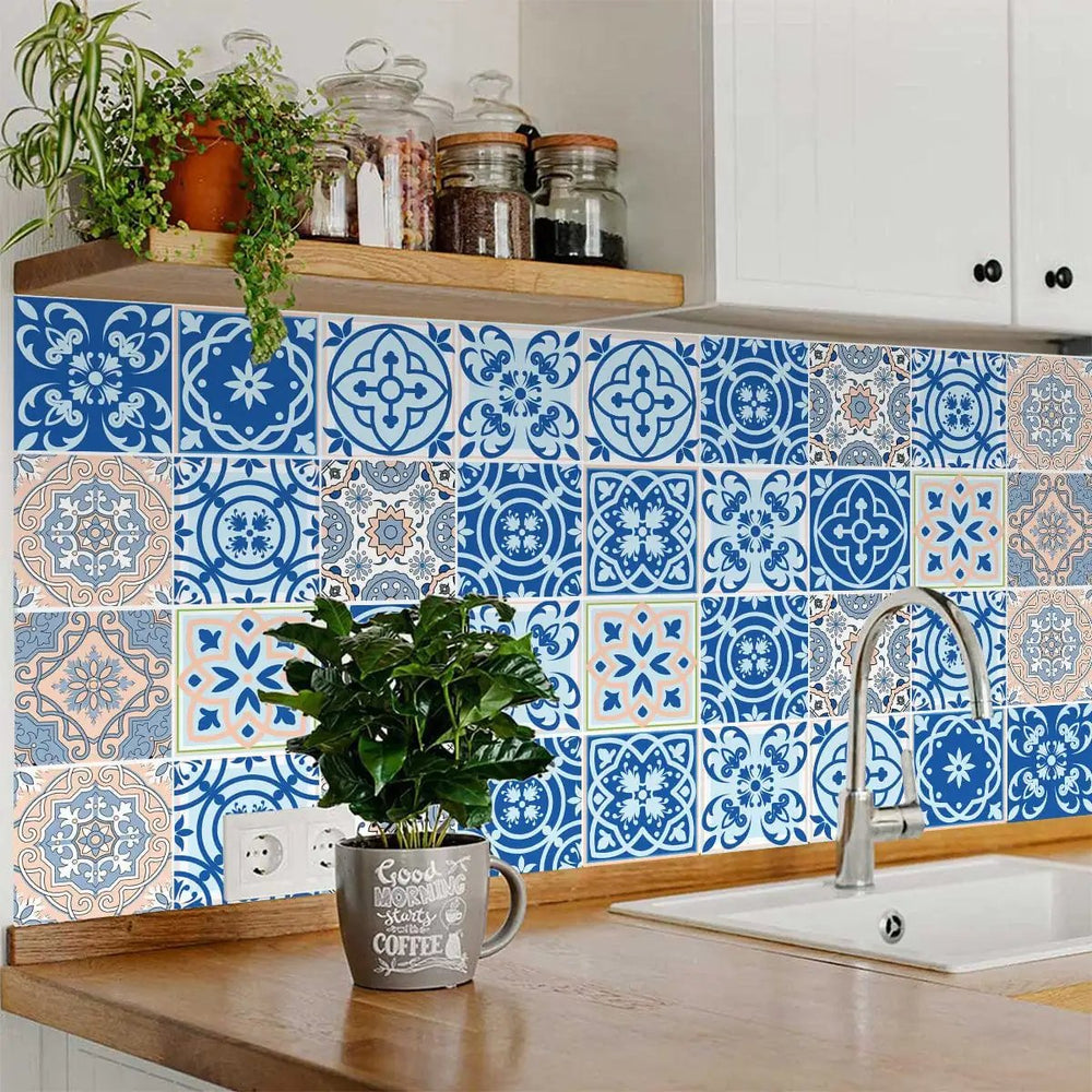8" X 8" Dark And Light Blue Mosaic Peel And Stick Removable Tiles - Homeroots - Flyclothing LLC