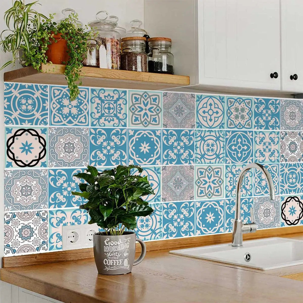 6" X 6" Sky Blue Mosaic Peel And Stick Removable Tiles - Homeroots - Flyclothing LLC