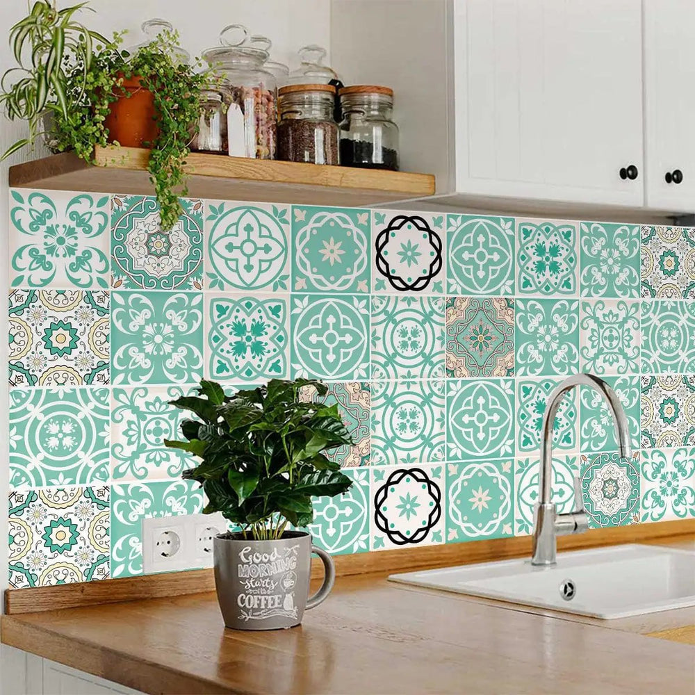 7" X 7" Aquamarine Mosaic Peel And Stick Removable Tiles - Homeroots - Flyclothing LLC