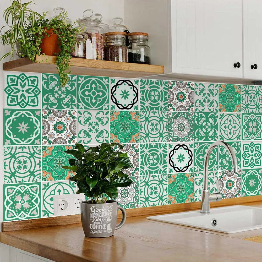 8" X 8" Green And White Mosaic Peel And Stick Removable Tiles - Homeroots - Flyclothing LLC