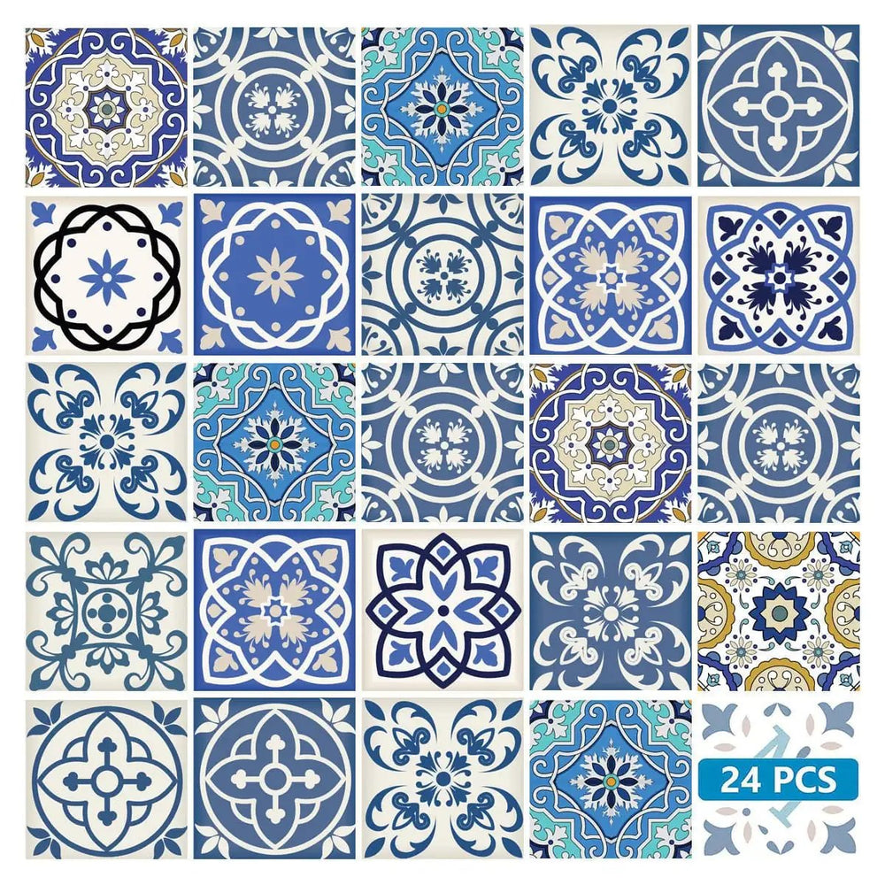 4" X 4" Blue Gray Yellow Pop Peel And Stick Removable Tiles - Homeroots