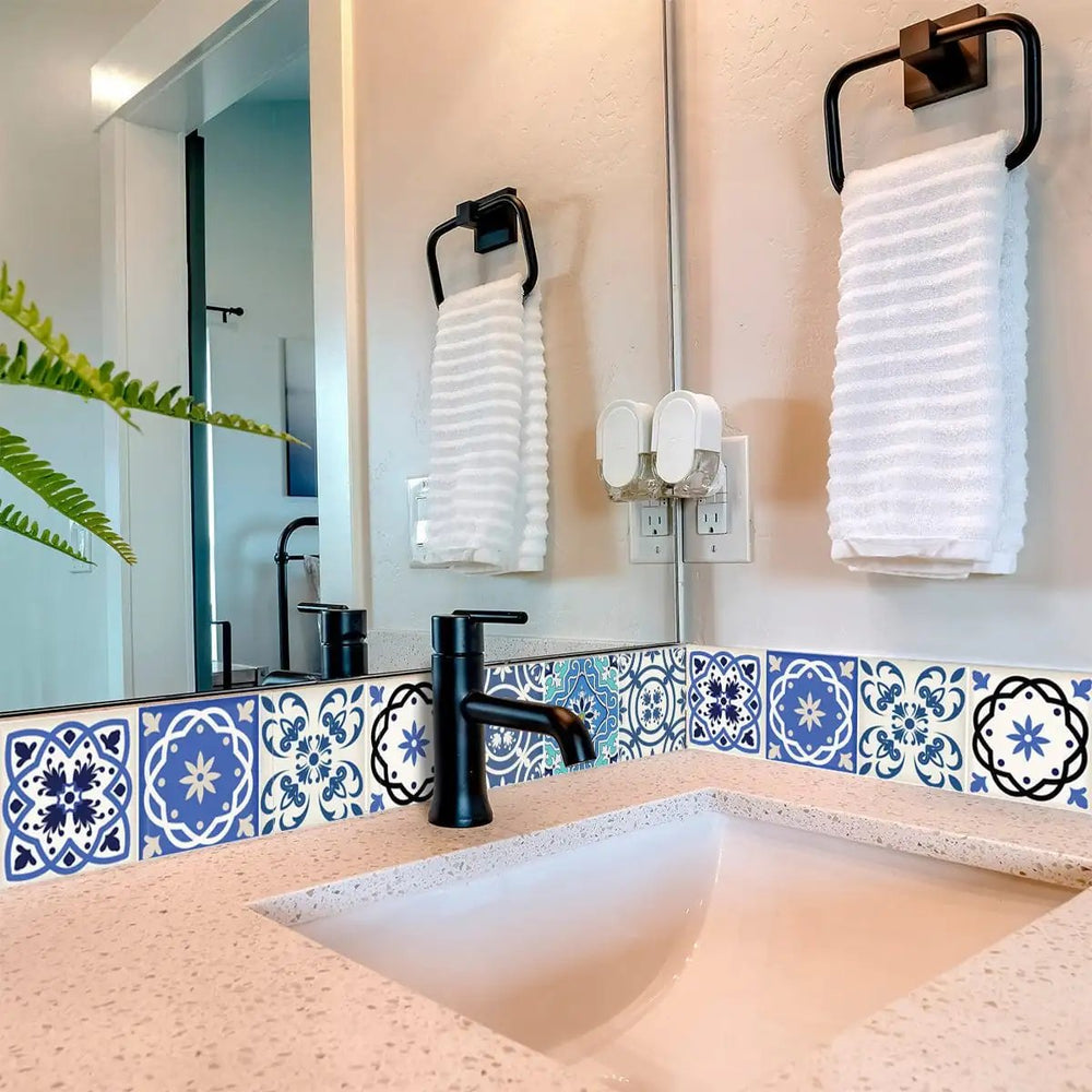 7" X 7" Blue Gray Yellow Pop Peel And Stick Removable Tiles - Homeroots