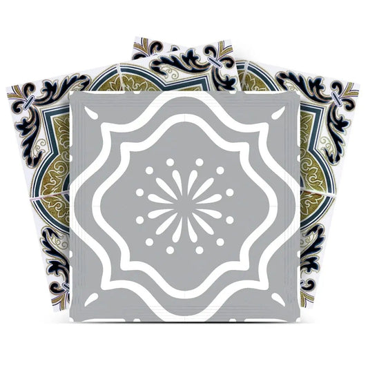 4" X 4" Vintage Sage Medallion Peel And Stick Removable Tiles - Homeroots