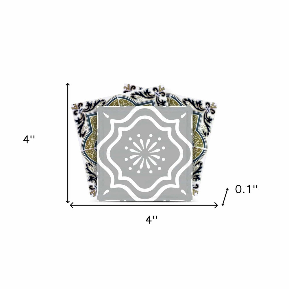 4" X 4" Vintage Sage Medallion Peel And Stick Removable Tiles - Homeroots