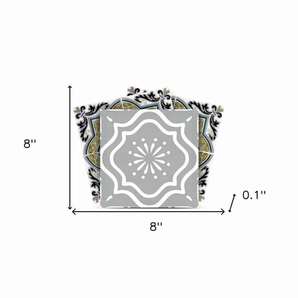 8" X 8" Vintage Sage Medallion Peel And Stick Removable Tiles - Homeroots