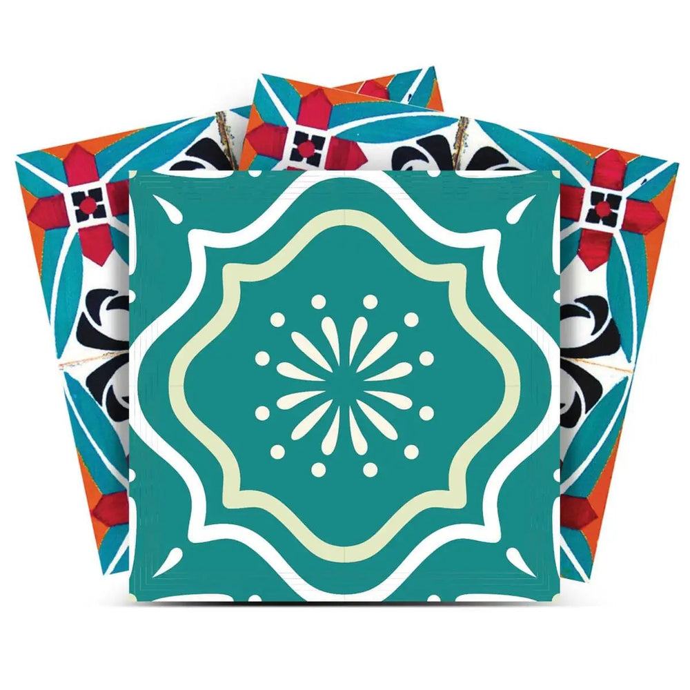 5" X 5" Turq And Terra Cotta Scroll Peel And Stick Removable Tiles - Homeroots