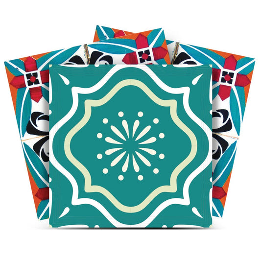 6" X 6" Turq And Terra Cotta Scroll Peel And Stick Removable Tiles - Homeroots