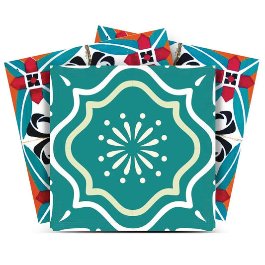 7" X 7" Turq And Terra Cotta Scroll Peel And Stick Removable Tiles - Homeroots