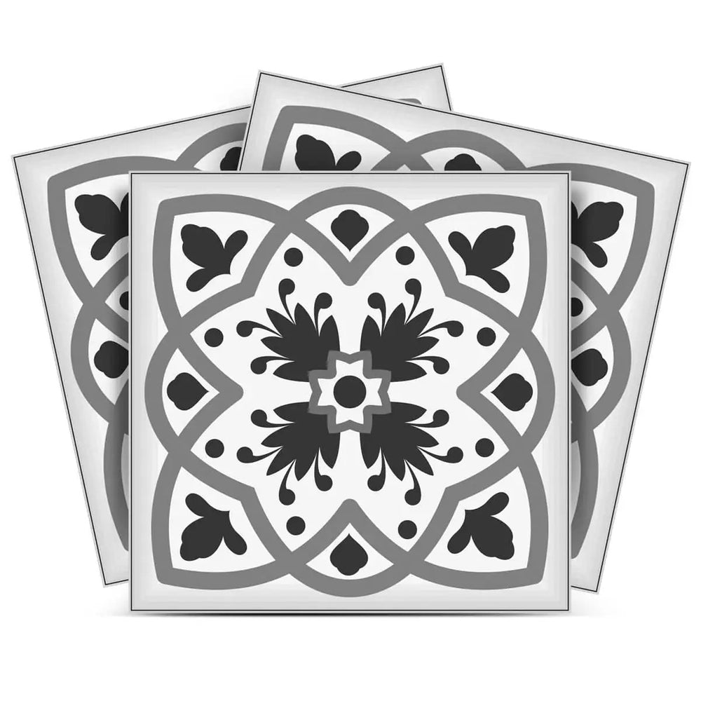 5" X 5" Charcoal And White Scroll Peel And Stick Removable Tiles - Homeroots