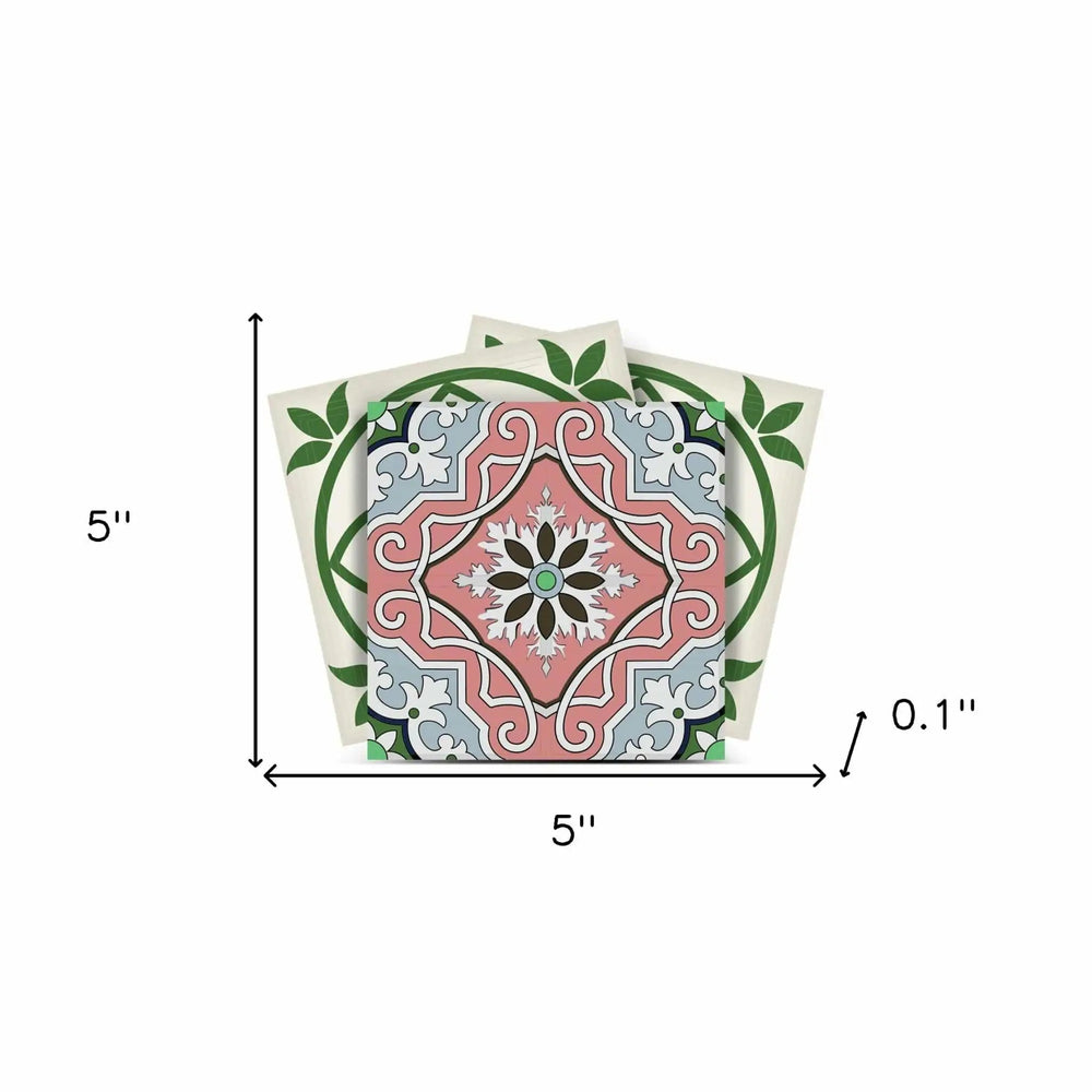 5" X 5" Vintage Green And Taupe Mosaic Peel And Stick Removable Tiles - Homeroots - Flyclothing LLC