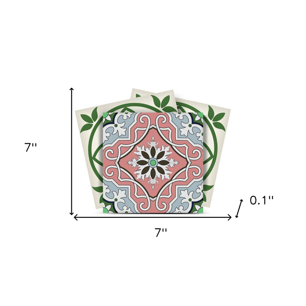 7" X 7" Vintage Green And Taupe Mosaic Peel And Stick Removable Tiles - Homeroots - Flyclothing LLC