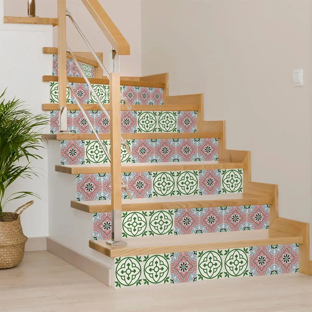 8" X 8" Vintage Green And Taupe Mosaic Peel And Stick Removable Tiles - Homeroots - Flyclothing LLC