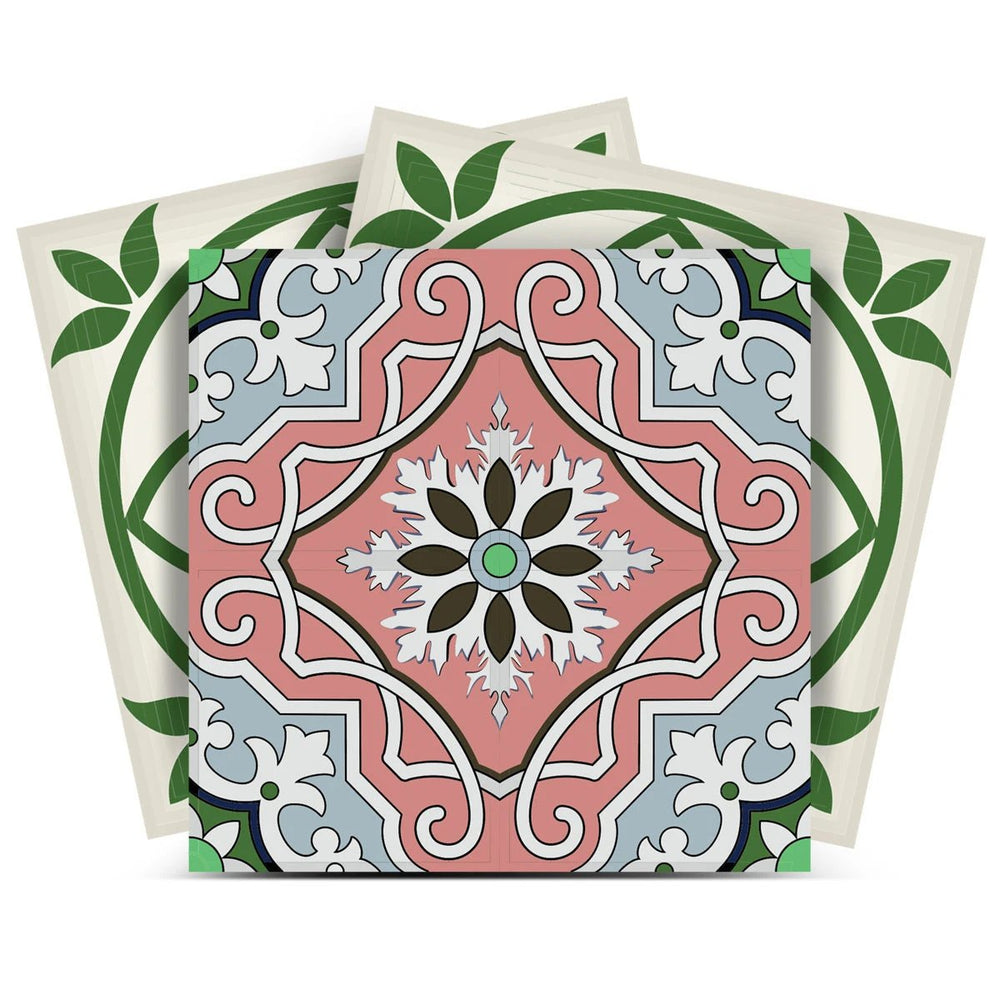 8" X 8" Vintage Green And Taupe Mosaic Peel And Stick Removable Tiles - Homeroots - Flyclothing LLC