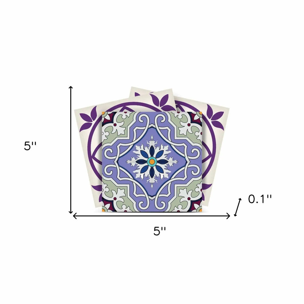 5" X 5" Vintage Purple And Taupe Mosaic Peel And Stick Removable Tiles - Homeroots - Flyclothing LLC