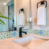 4" X 4" Sage And Aqua Floral Peel And Stick Removable Tiles - Homeroots