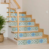 5" X 5" Sage And Aqua Floral Peel And Stick Removable Tiles - Homeroots