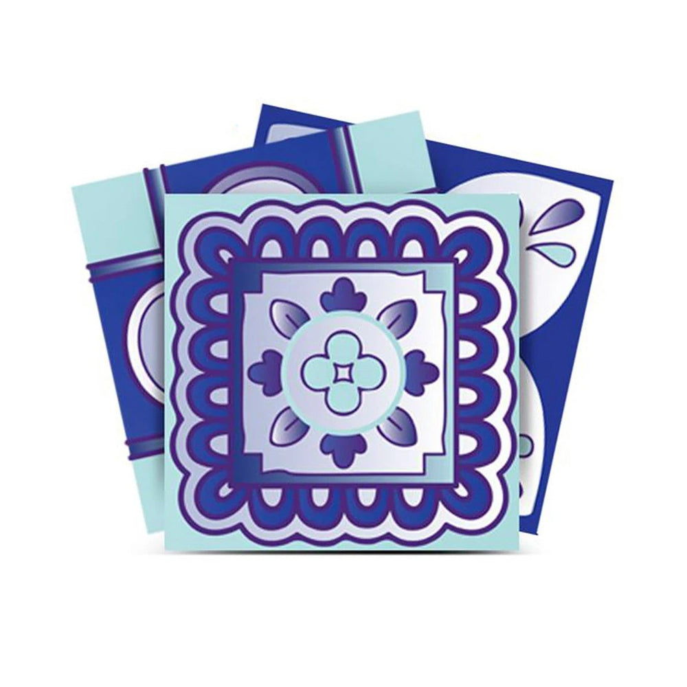 6" X 6" Vintage Turq Blue And White Peel And Stick Removable Tiles - Homeroots - Flyclothing LLC