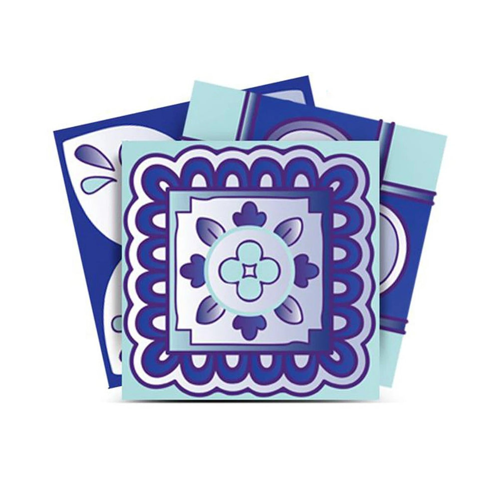 7" X 7" Vintage Turq Blue And White Peel And Stick Removable Tiles - Homeroots - Flyclothing LLC