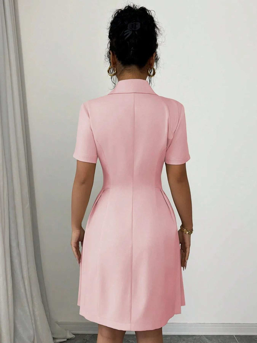 Double-Breasted Short Sleeve Dress - Trendsi - Flyclothing LLC