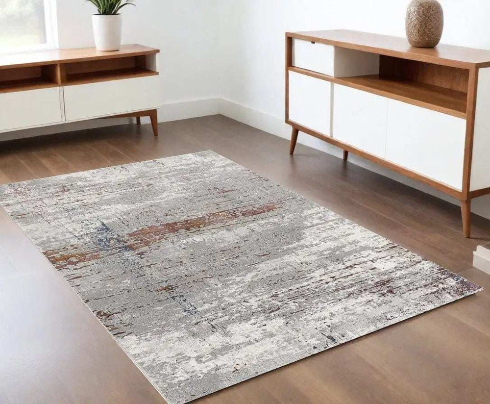 4' X 6' Gray And Brown Abstract Scraped Area Rug - Homeroots - Flyclothing LLC