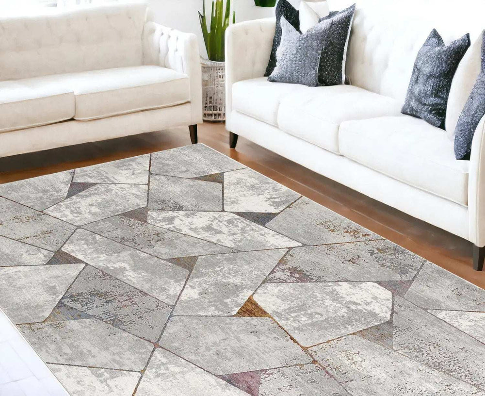 8' X 11' Grey Geometric Area Rug - Homeroots - Flyclothing LLC