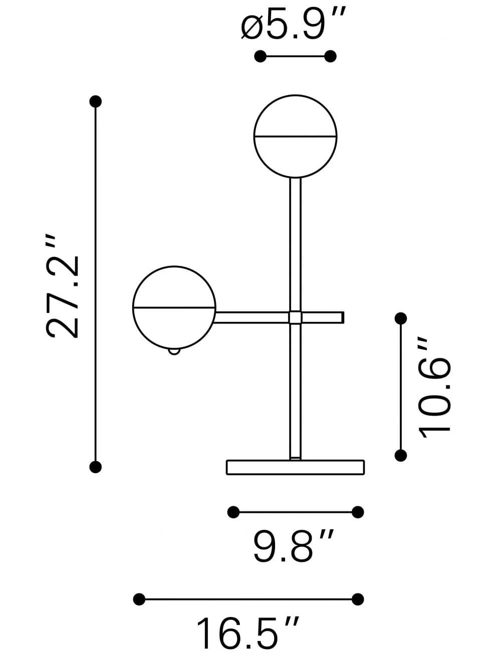 69" Brass Metal Bedside Table Lamp With Off White Globe Shade - Homeroots