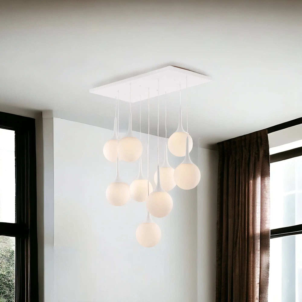 White Shaded Nine Light Metal Dimmable Ceiling Light - Homeroots - Flyclothing LLC