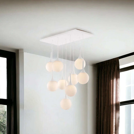 White Shaded Nine Light Metal Dimmable Ceiling Light - Homeroots - Flyclothing LLC