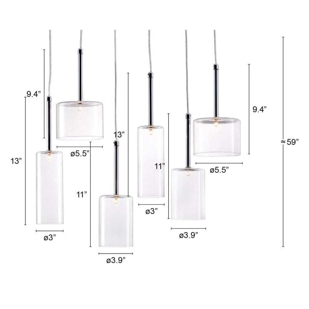 Silver Kitchen Island Six Light Metal LED Ceiling Light With Shades - Homeroots - Flyclothing LLC