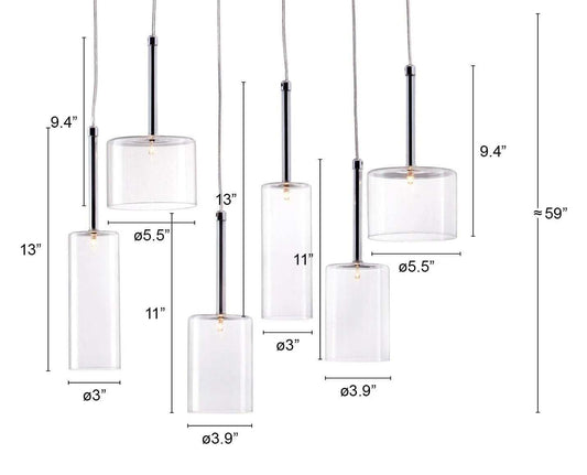 Silver Kitchen Island Six Light Metal LED Ceiling Light With Shades - Homeroots - Flyclothing LLC