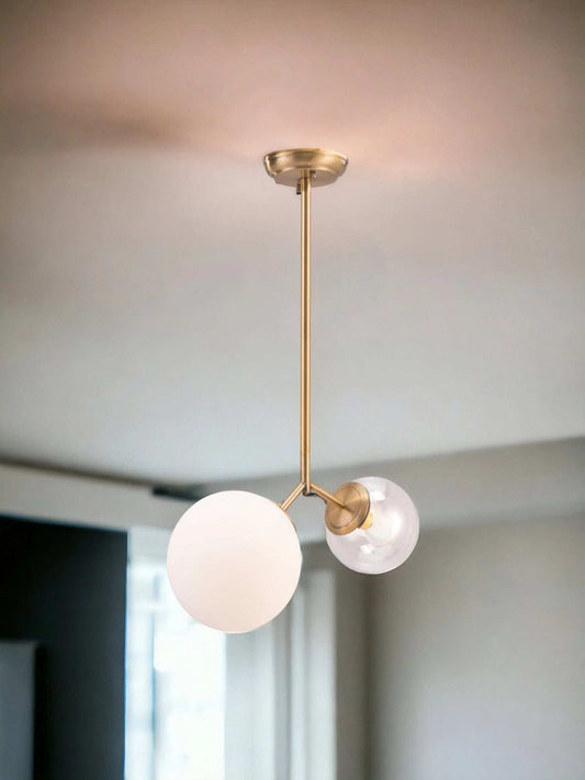 Gold Shaded Two Light Metal Dimmable Ceiling Light With White Shades - Homeroots - Flyclothing LLC