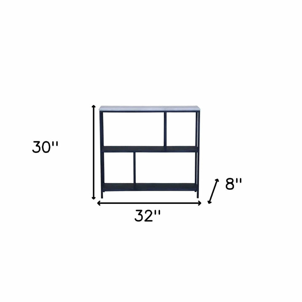 30" Black and White Iron Three Tier Geometric Bookcase - Homeroots - Flyclothing LLC