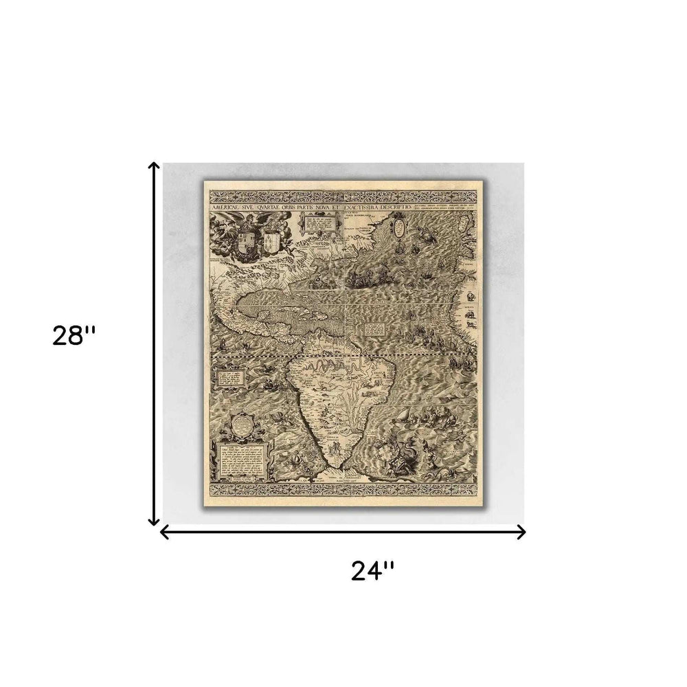 Vintage 1562 Map Of Early Americas Unframed Print Wall Art - Homeroots - Flyclothing LLC