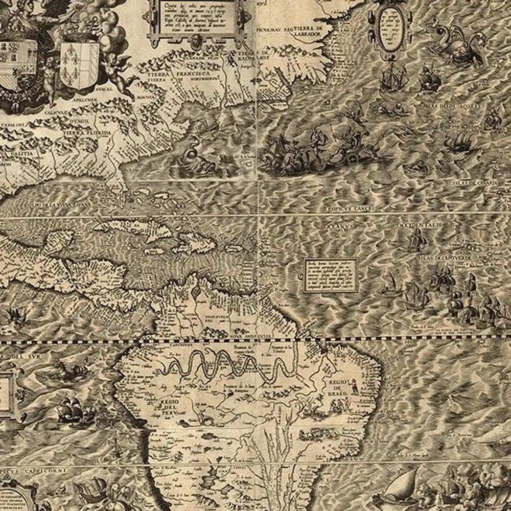 Vintage 1562 Map Of Early Americas Unframed Print Wall Art - Homeroots - Flyclothing LLC