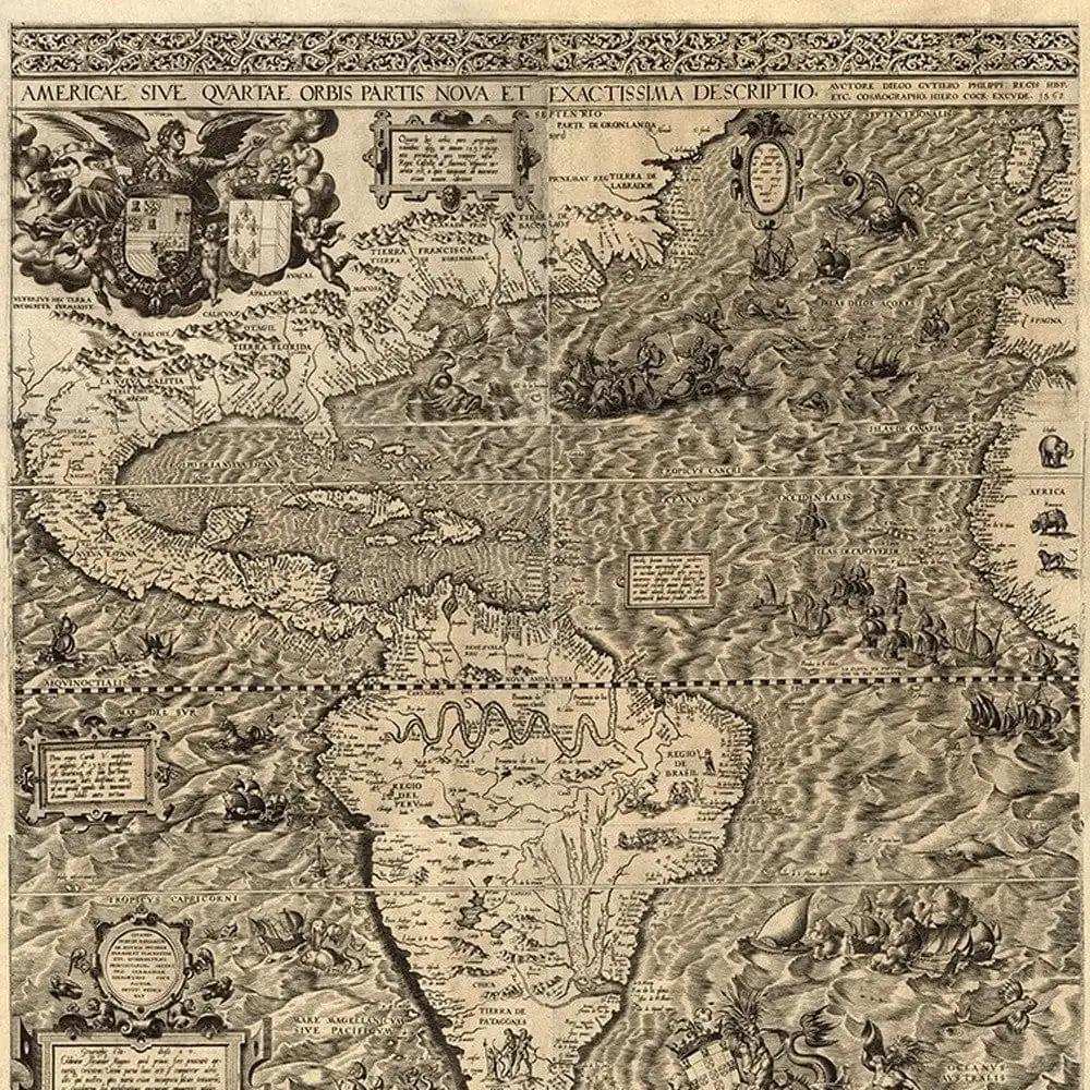 Vintage 1562 Map Of Early Americas Unframed Print Wall Art - Homeroots - Flyclothing LLC