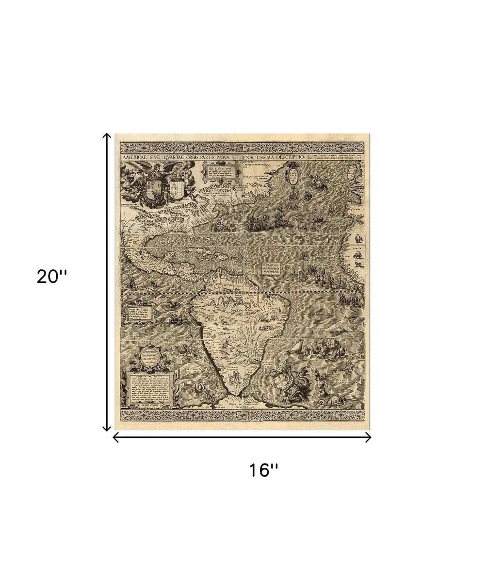 Vintage 1598 Map Of The Americas Unframed Print Wall Art - Homeroots - Flyclothing LLC