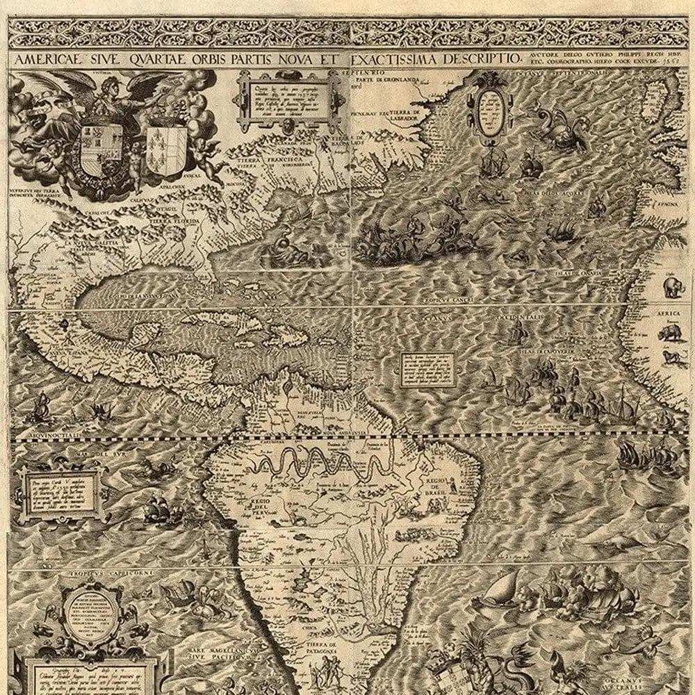 Vintage 1598 Map Of The Americas Unframed Print Wall Art - Homeroots - Flyclothing LLC