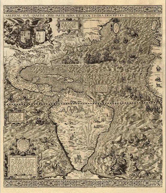 Vintage 1598 Map Of The Americas Unframed Print Wall Art - Homeroots - Flyclothing LLC