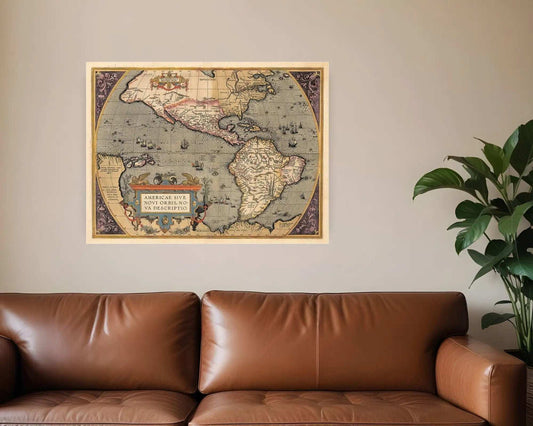 Vintage 1598 Map Of The Americas Unframed Print Wall Art - Homeroots - Flyclothing LLC