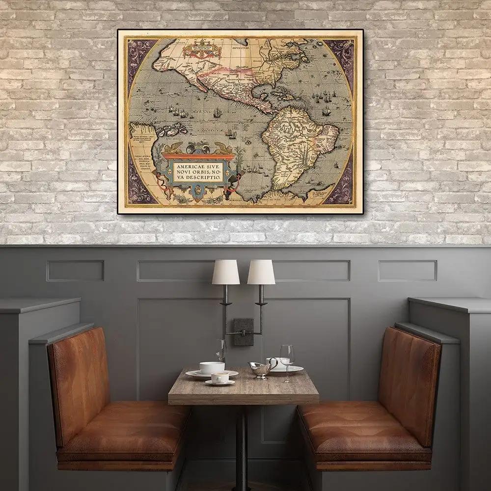 20" X 28" Vintage 1598 Map Of The Americas Wall Art - Homeroots - Flyclothing LLC