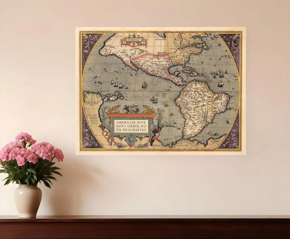 20" X 28" Vintage 1598 Map Of The Americas Wall Art - Homeroots - Flyclothing LLC