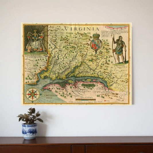 20" X 28" Map Of Virginia C1627 Vintage  Poster Wall Art - Homeroots
