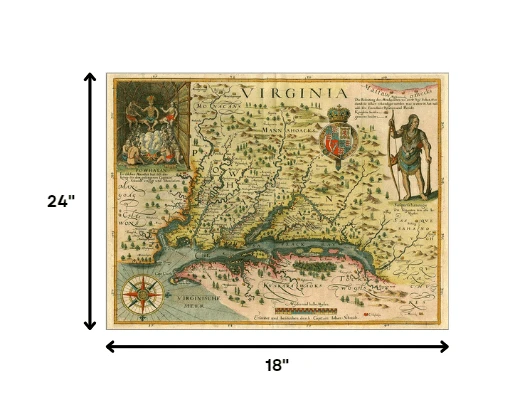 18" X 24" Map Of Virginia C1627 Vintage Poster Wall Art - Homeroots - Flyclothing LLC