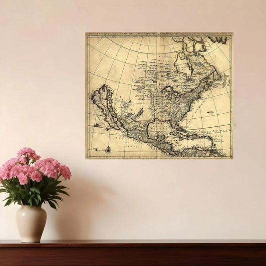 20" X 24" Map Of North America C1685 Vintage  Poster Wall Art - Homeroots