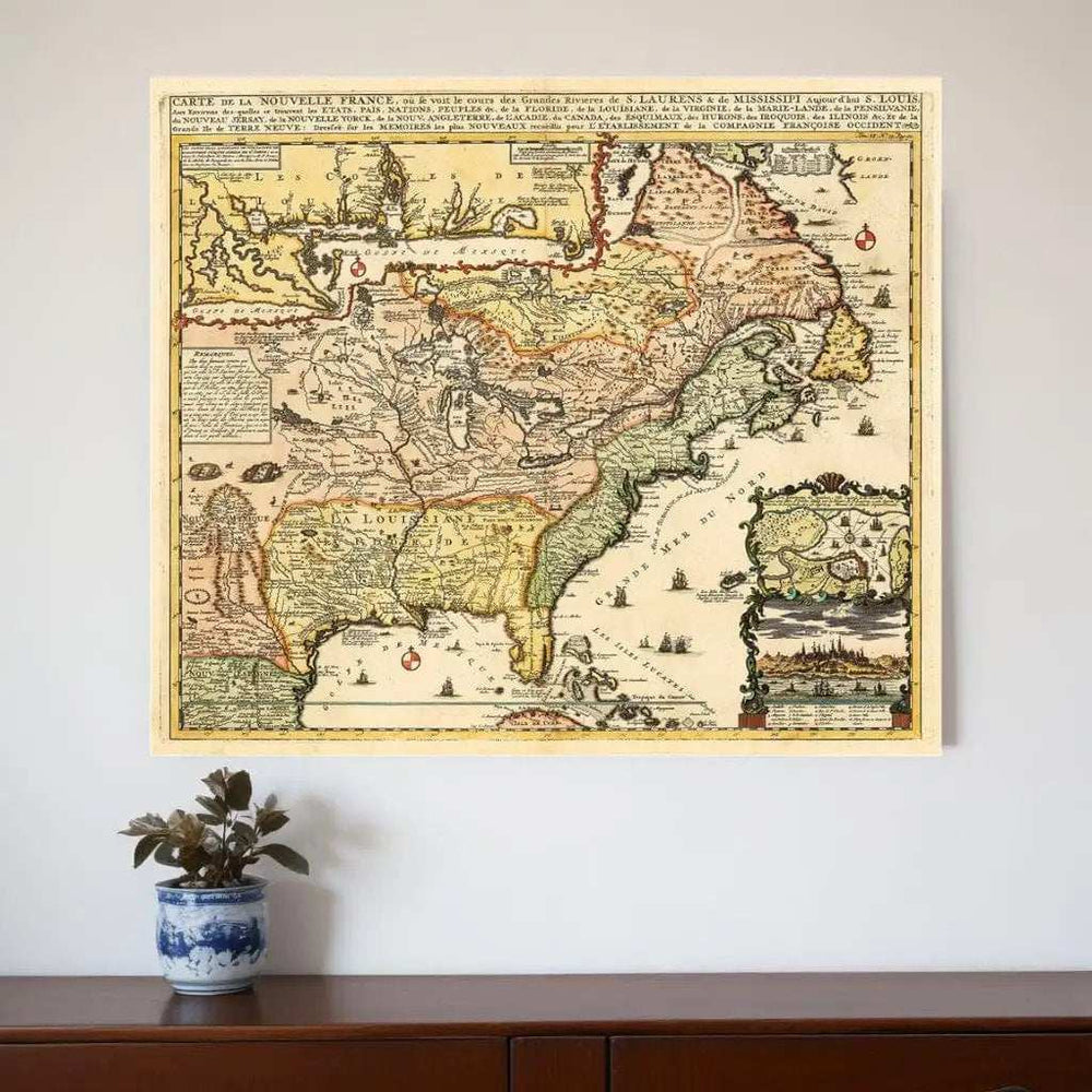 Vintage 1718 Map Of New France Unframed Print Wall Art - Homeroots - Flyclothing LLC